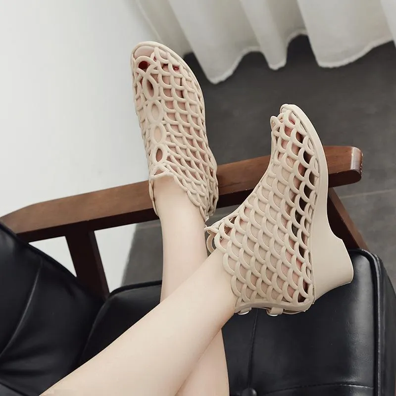 Bird Net Hallow Sandals Women Summer Plastic Jelly Shoes Wedges