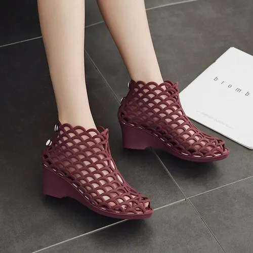 Bird Net Hallow Sandals Women Summer Plastic Jelly Shoes Wedges
