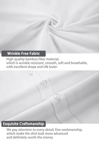 BONOW Dress Shirt for Men White Formal Full Sleeves Regular Fit Business Stretch Button Down Shirts S