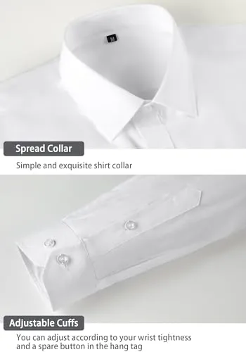 BONOW Dress Shirt for Men White Formal Full Sleeves Regular Fit Business Stretch Button Down Shirts S