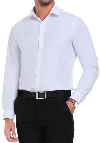 BONOW Dress Shirt for Men White Formal Full Sleeves Regular Fit Business Stretch Button Down Shirts S