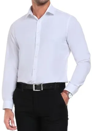 BONOW Dress Shirt for Men White Formal Full Sleeves Regular Fit Business Stretch Button Down Shirts S