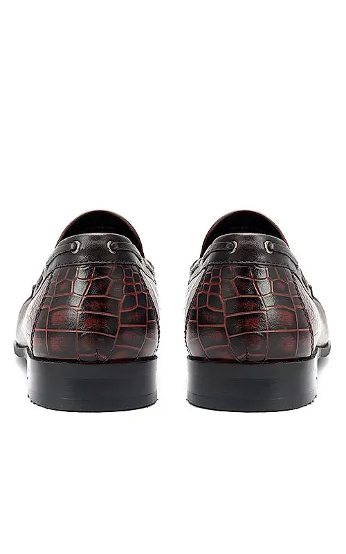 Burgundy Croco Textured Heel Moccasins