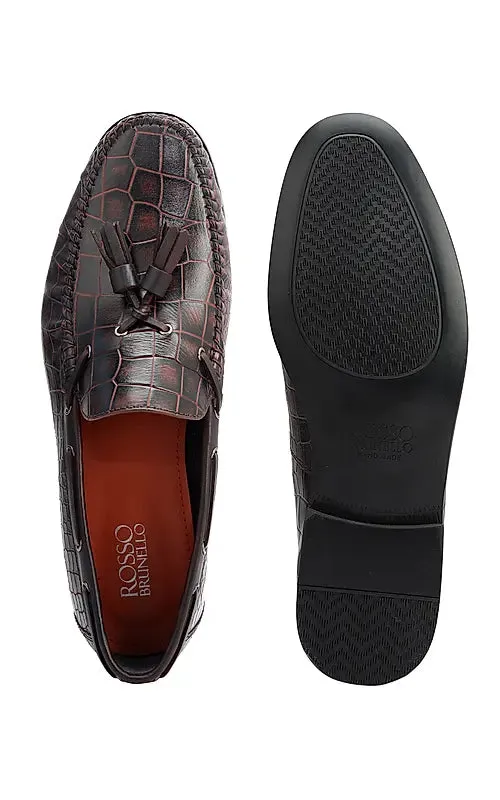Burgundy Croco Textured Heel Moccasins