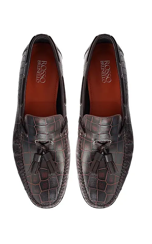 Burgundy Croco Textured Heel Moccasins