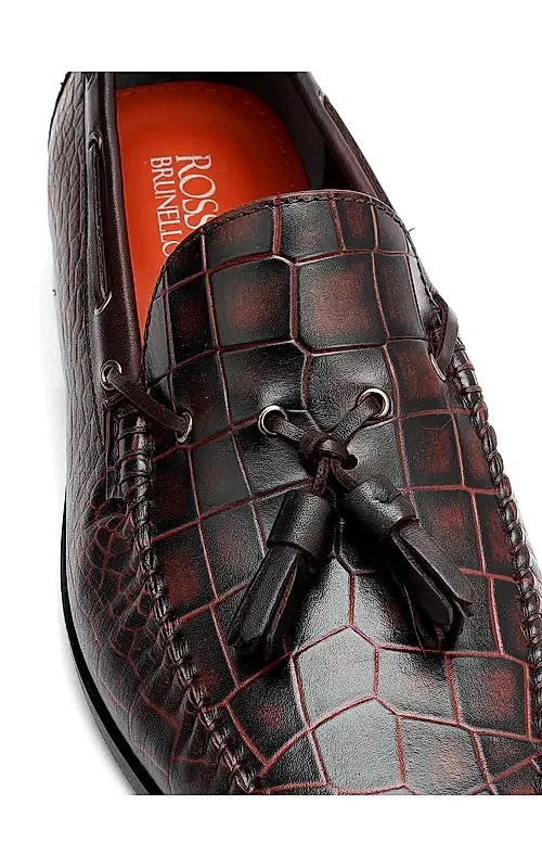 Burgundy Croco Textured Heel Moccasins