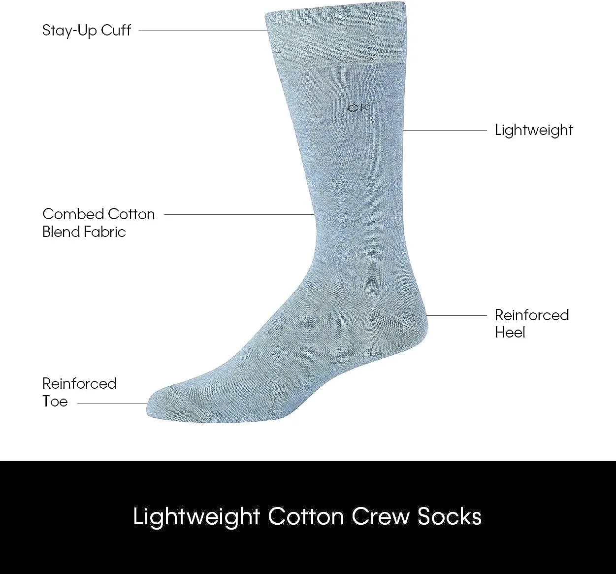 Calvin Klein Men's Dress Socks - Lightweight Cotton Blend Crew Socks (8 Pack), Size 7-12, Solid Black