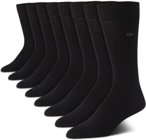 Calvin Klein Men's Dress Socks - Lightweight Cotton Blend Crew Socks (8 Pack), Size 7-12, Solid Black