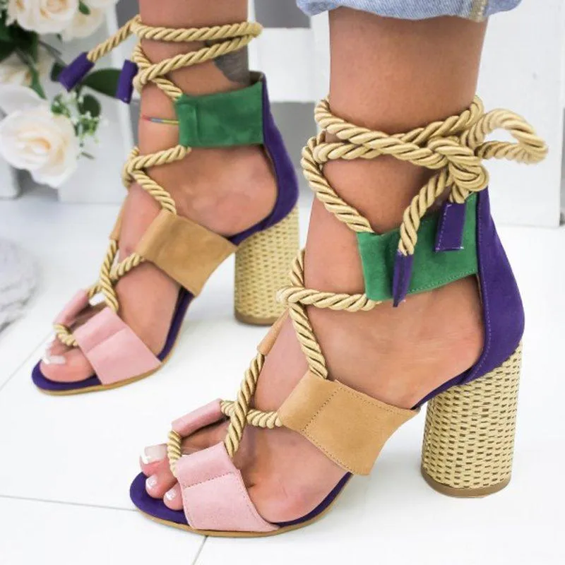 Casual Suede High Heel Lace Up Sandals