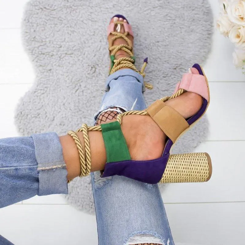 Casual Suede High Heel Lace Up Sandals