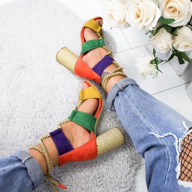 Casual Suede High Heel Lace Up Sandals