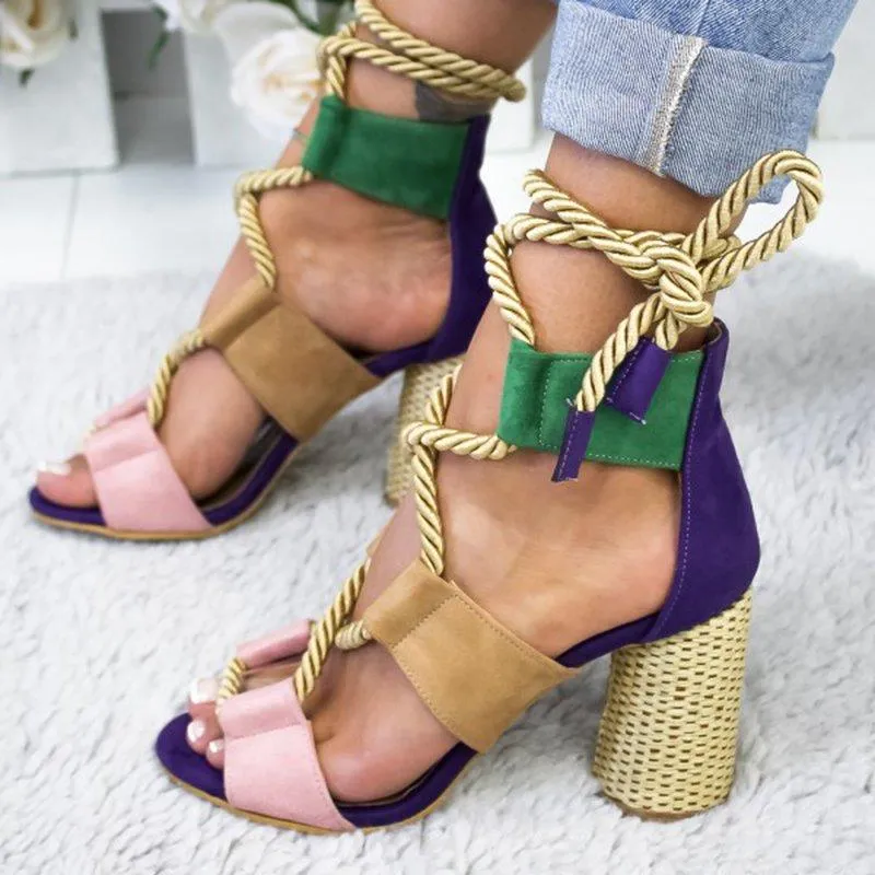 Casual Suede High Heel Lace Up Sandals