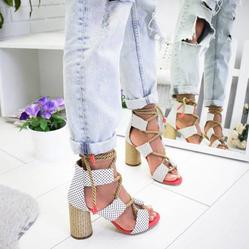 Casual Suede High Heel Lace Up Sandals
