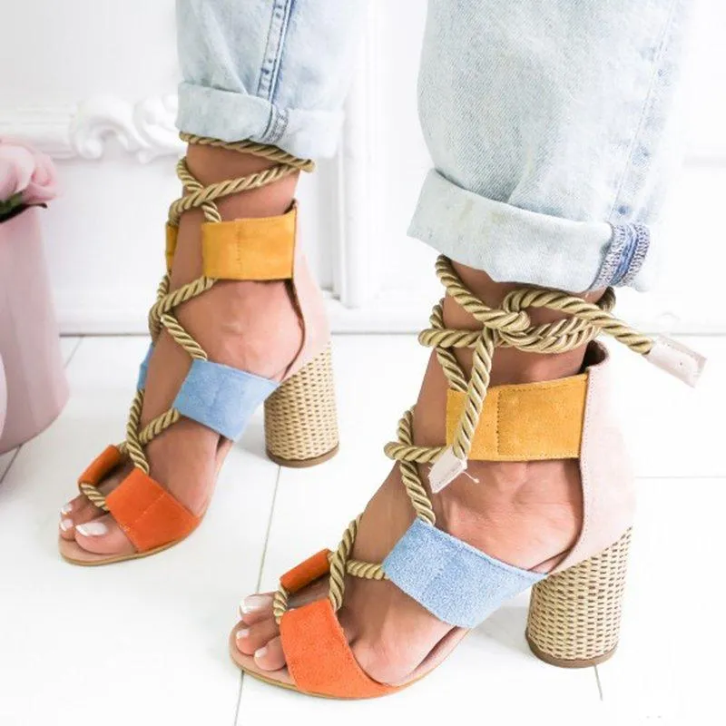 Casual Suede High Heel Lace Up Sandals