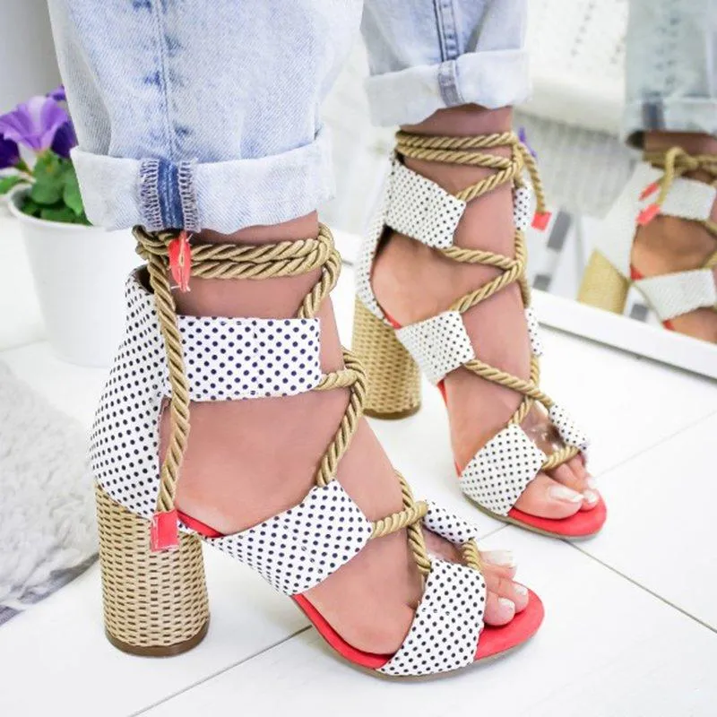 Casual Suede High Heel Lace Up Sandals