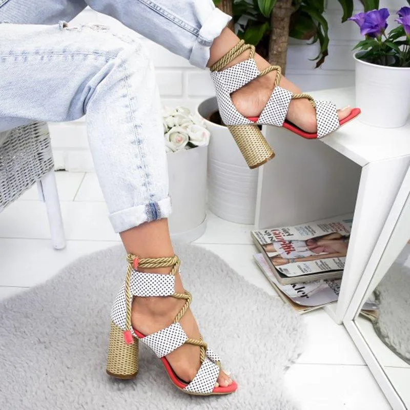 Casual Suede High Heel Lace Up Sandals