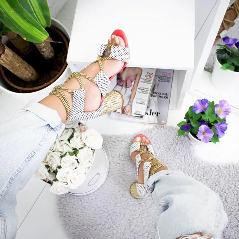Casual Suede High Heel Lace Up Sandals
