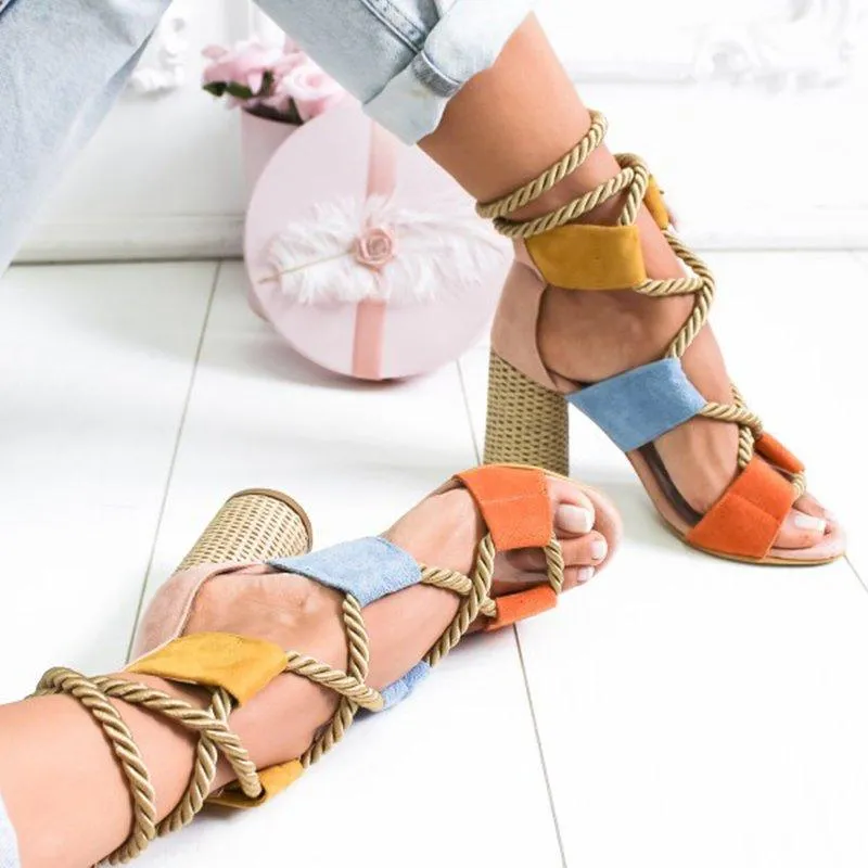 Casual Suede High Heel Lace Up Sandals