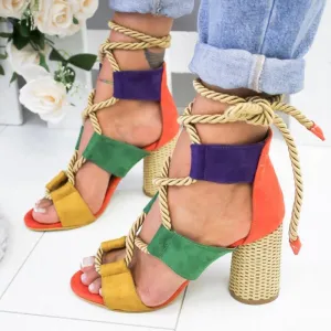 Casual Suede High Heel Lace Up Sandals