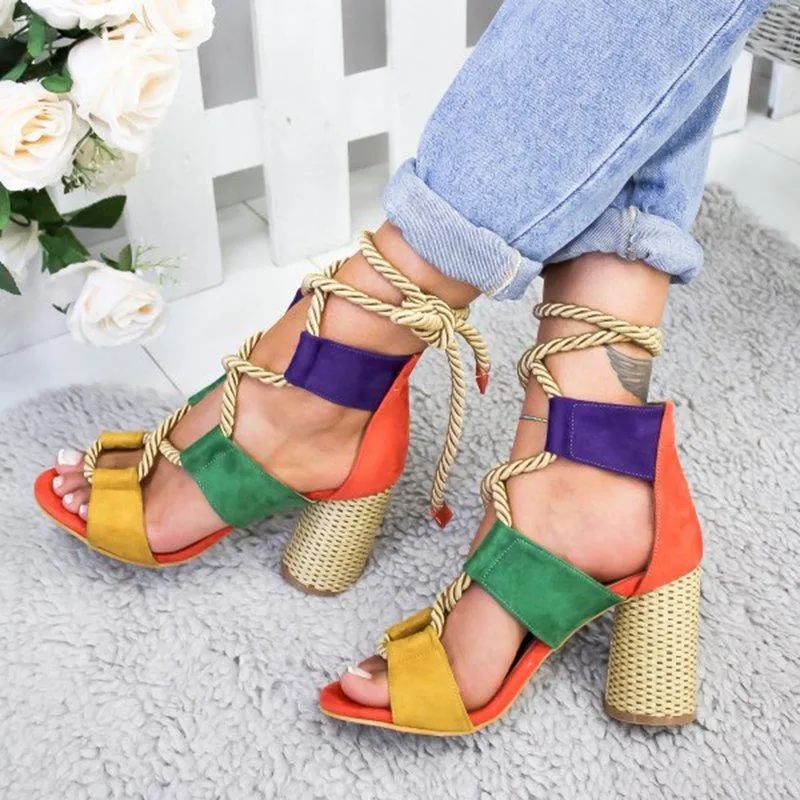 Casual Suede High Heel Lace Up Sandals