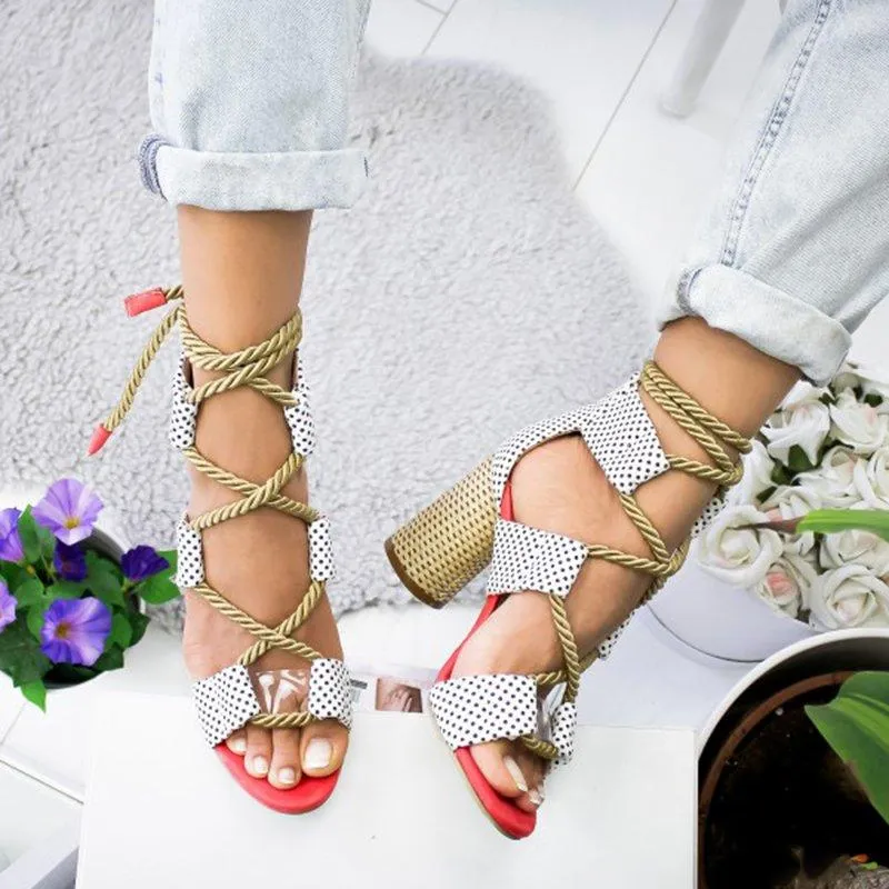 Casual Suede High Heel Lace Up Sandals