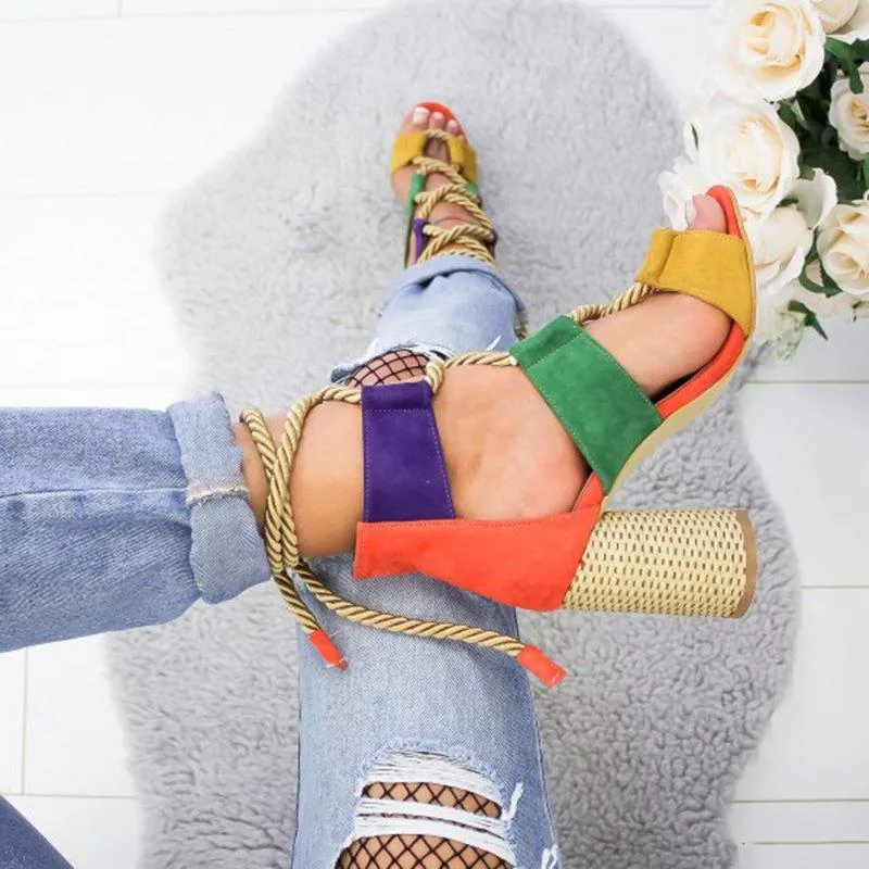 Casual Suede High Heel Lace Up Sandals