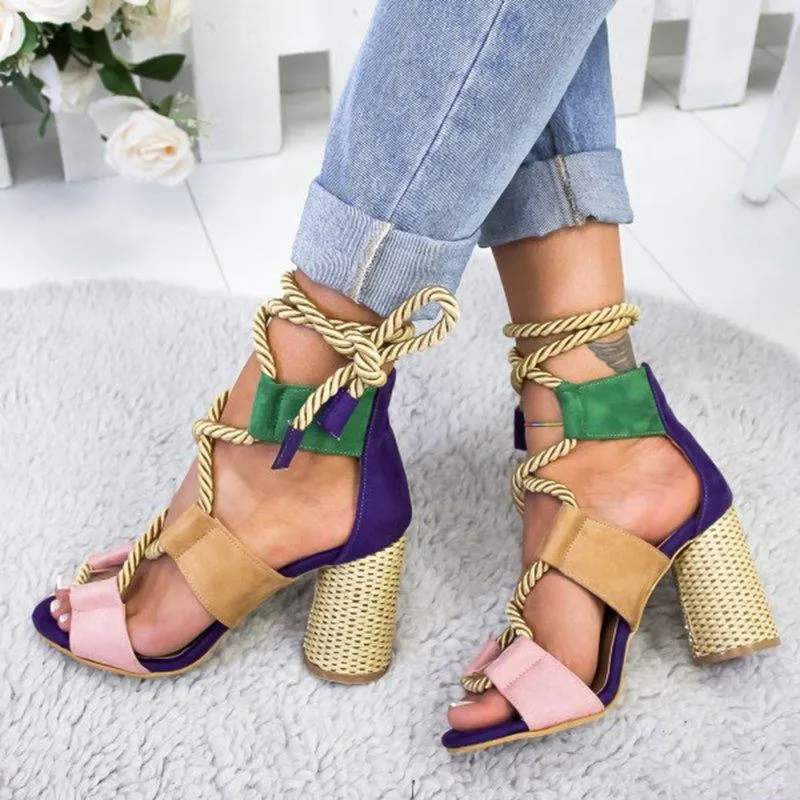 Casual Suede High Heel Lace Up Sandals