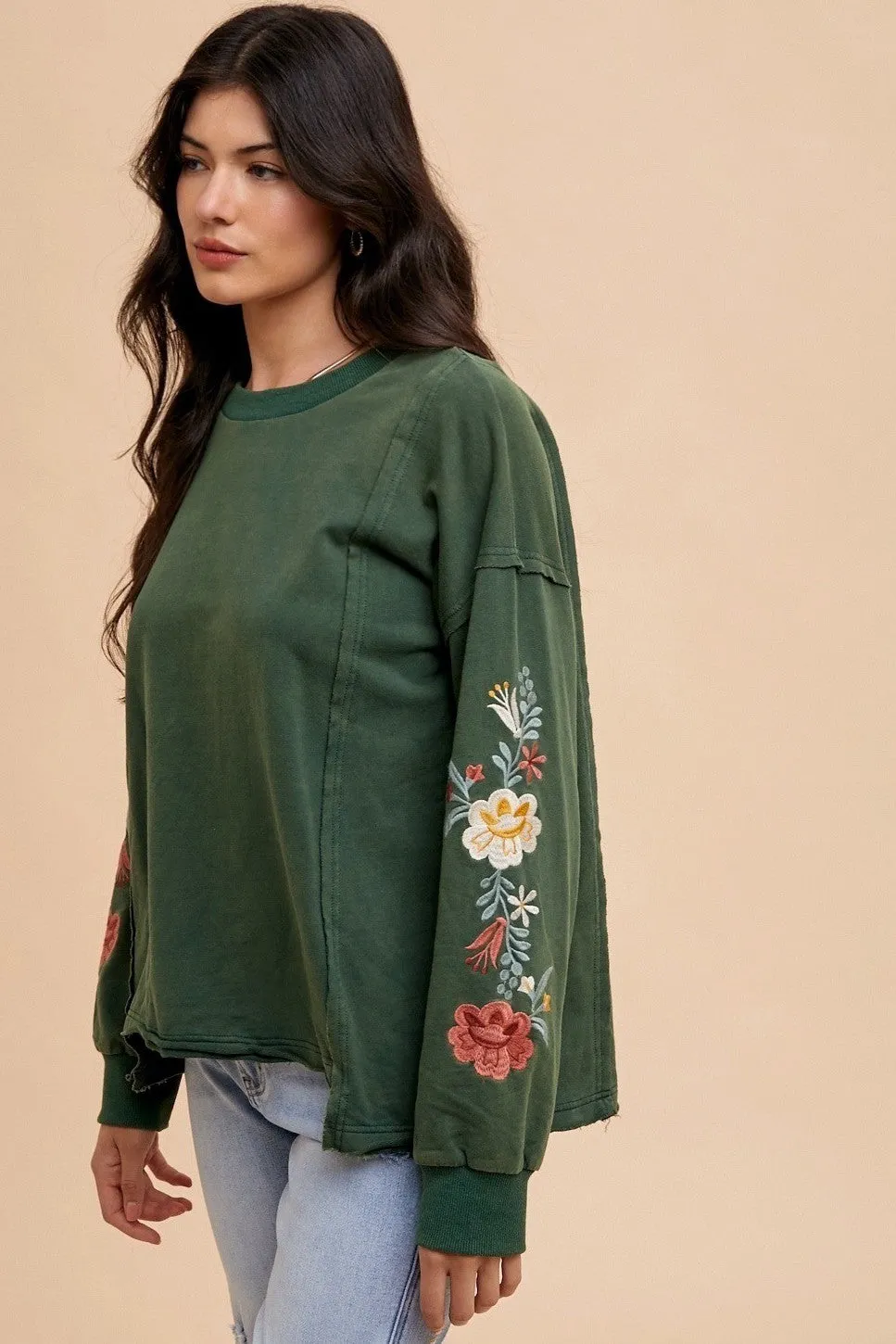 Embroidered Hunter Green Floral Blouse