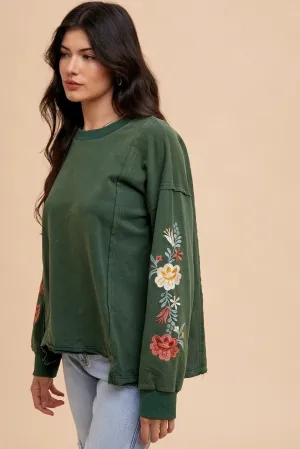 Embroidered Hunter Green Floral Blouse