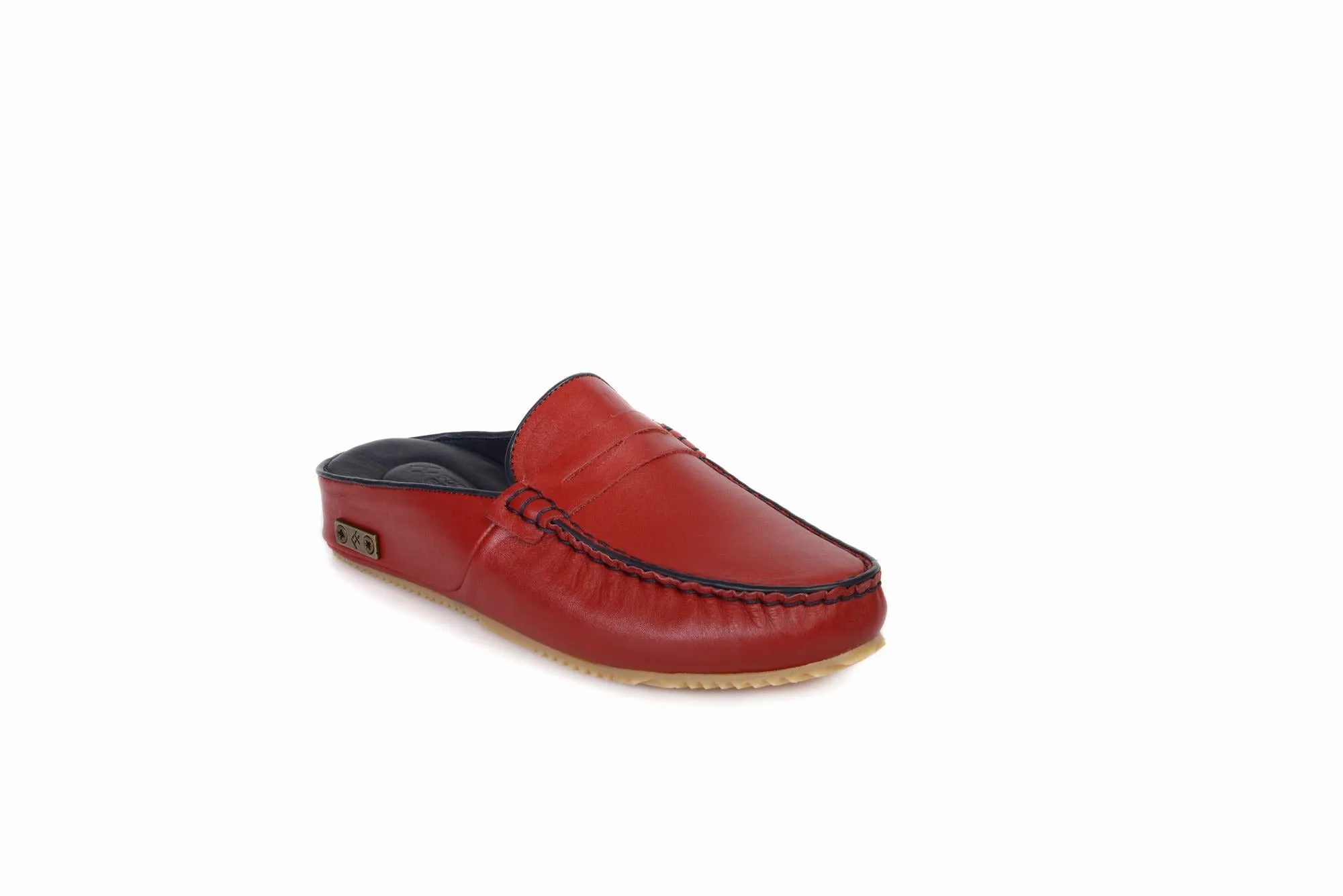 FOOT FEDERATION MOC-TOE WOMEN'S LEATHER SLIPPER RED