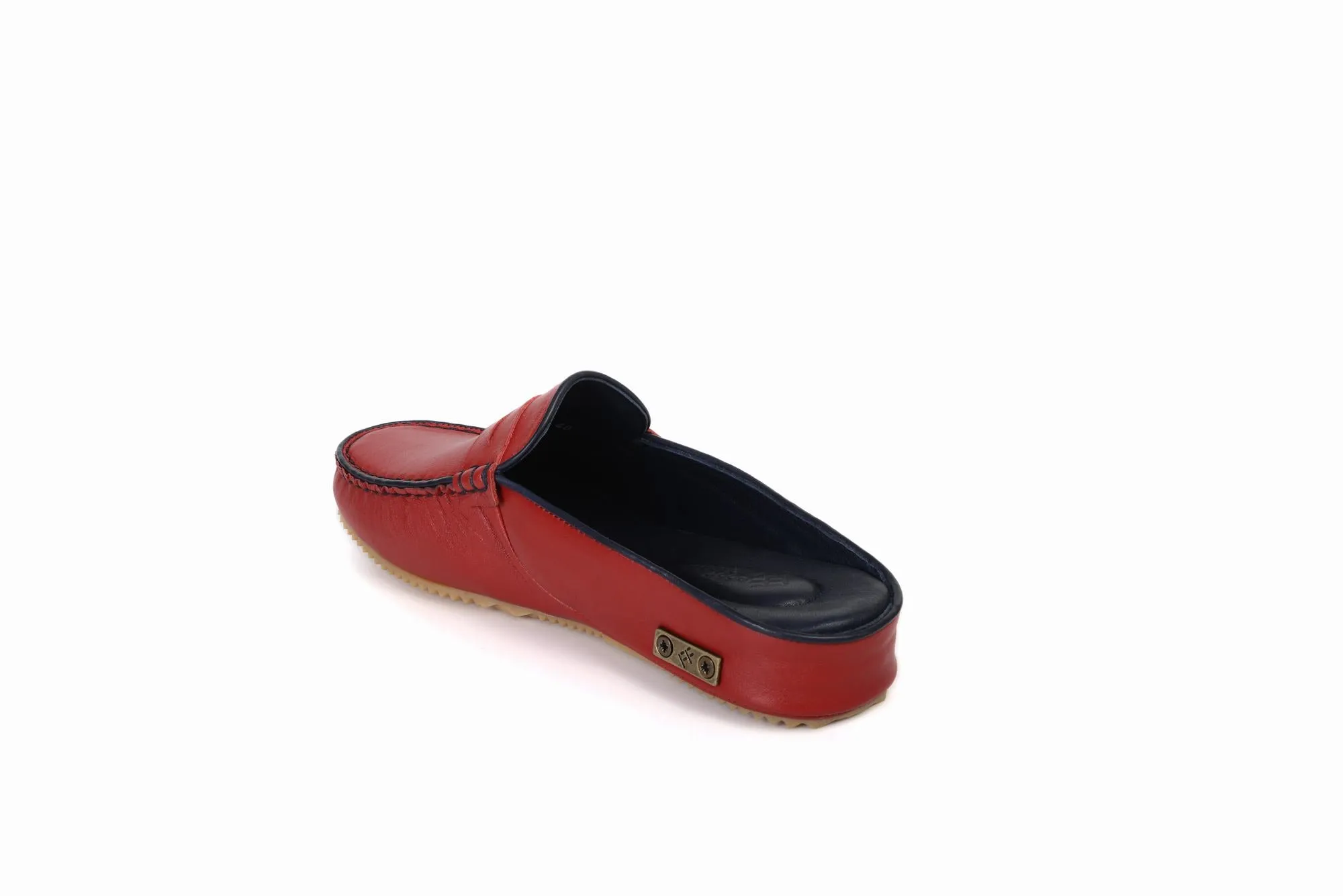FOOT FEDERATION MOC-TOE WOMEN'S LEATHER SLIPPER RED