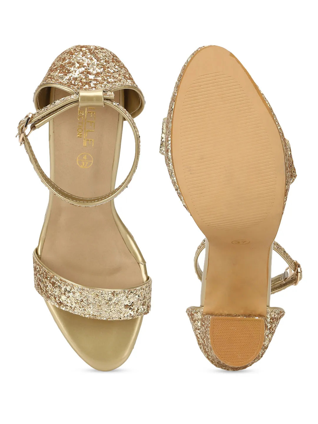 Gold PU Glitter High Platform Block Heels (TC-SLC-S-14-GLD)