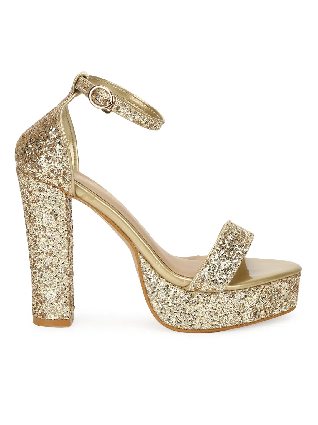 Gold PU Glitter High Platform Block Heels (TC-SLC-S-14-GLD)