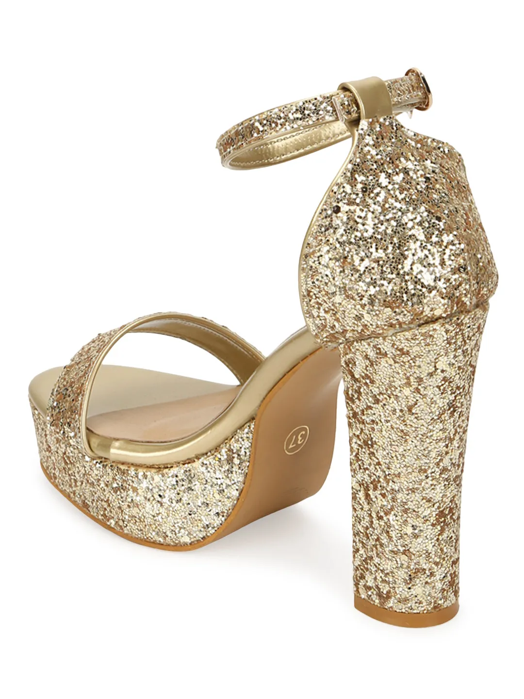 Gold PU Glitter High Platform Block Heels (TC-SLC-S-14-GLD)
