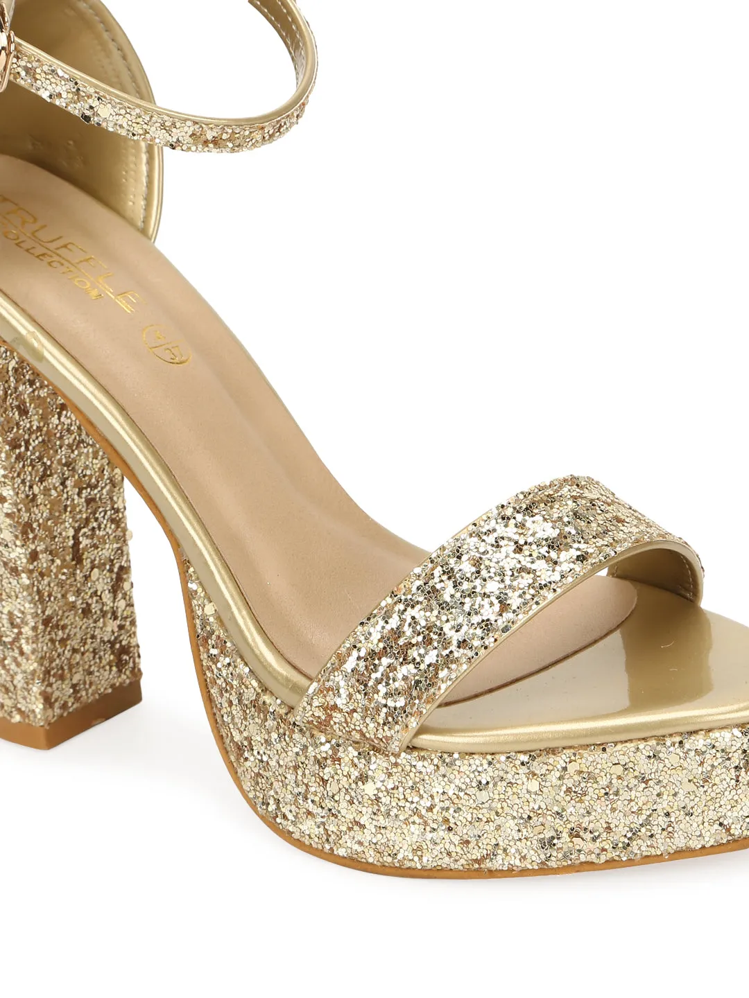 Gold PU Glitter High Platform Block Heels (TC-SLC-S-14-GLD)