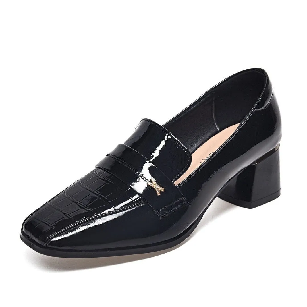 👠Kvinnor Slip On Chunky Loafers med medelhög klack