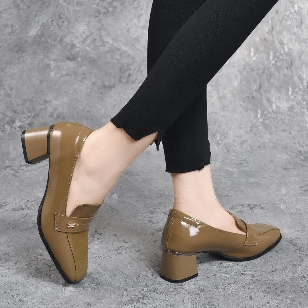 👠Kvinnor Slip On Chunky Loafers med medelhög klack