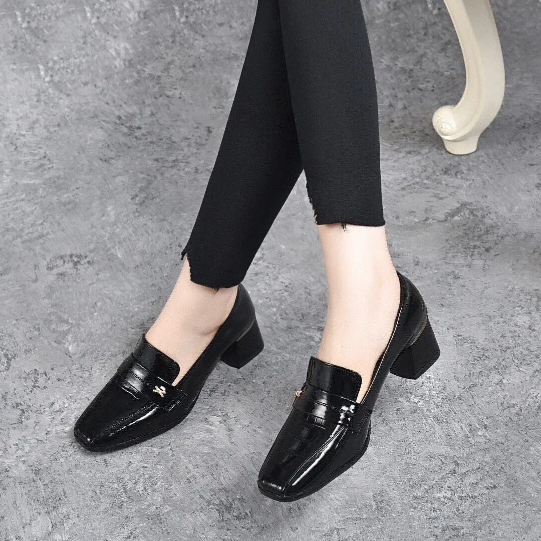 👠Kvinnor Slip On Chunky Loafers med medelhög klack