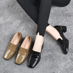 👠Kvinnor Slip On Chunky Loafers med medelhög klack