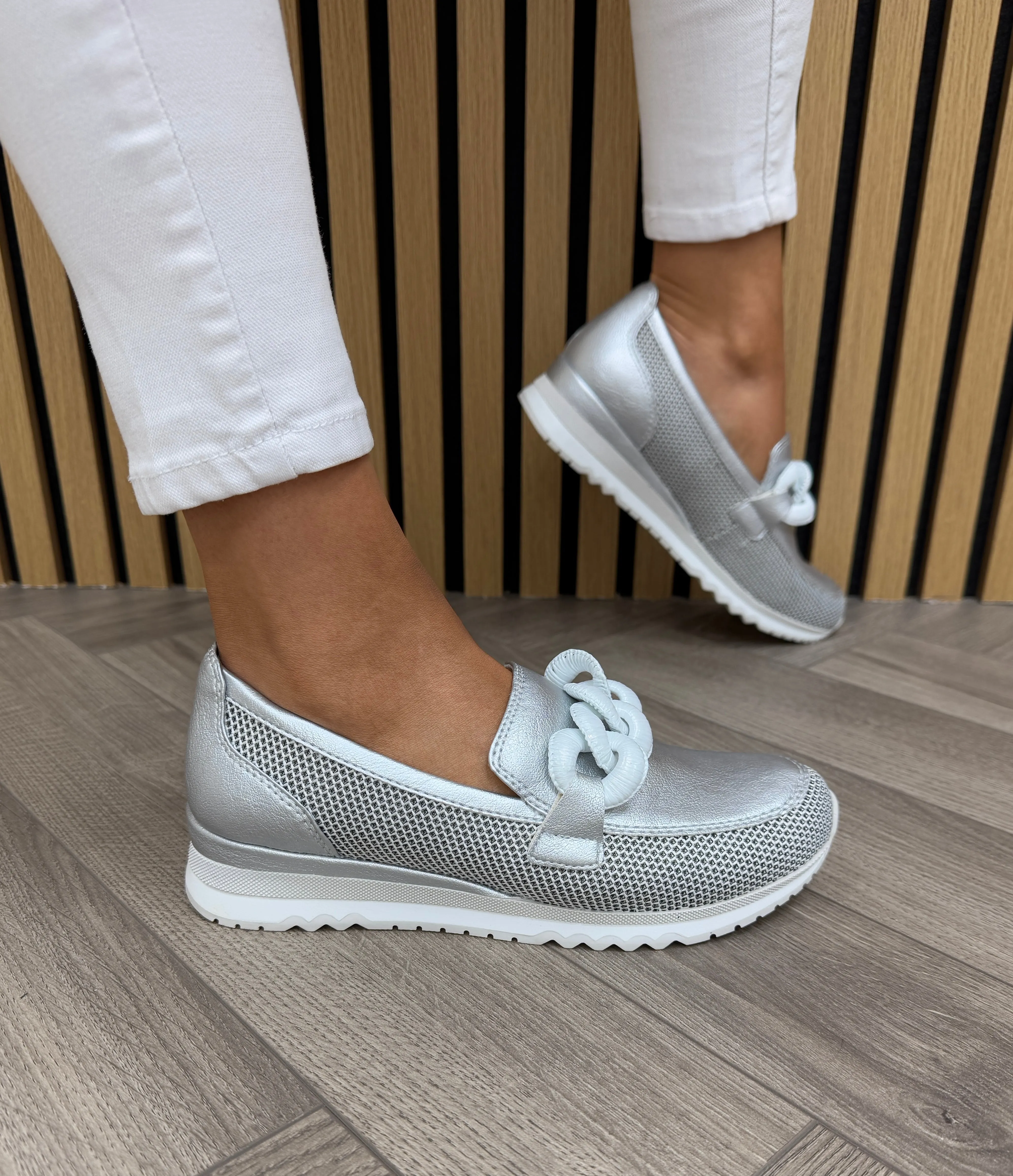 Marco Tozzi (SS25) 2-24720-44 Mesh Loafer With Looped Chain - Sliver Comb (MT14)