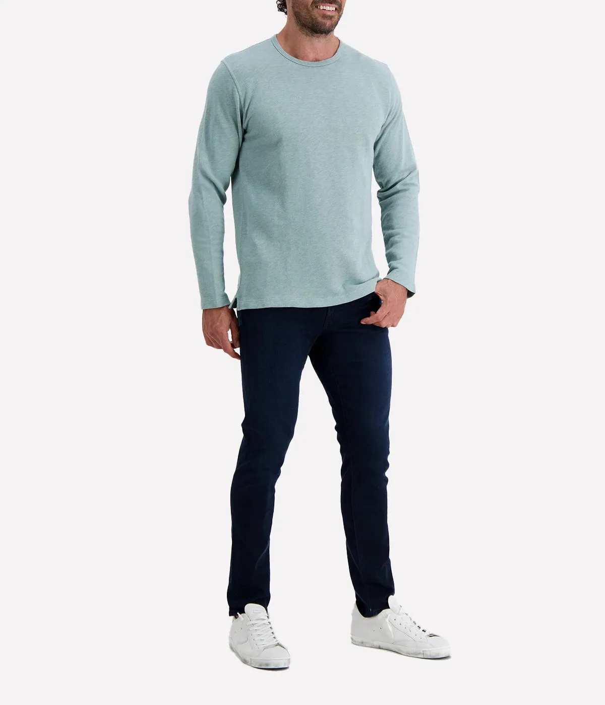 Mens Knit Sweatshirt Light Crew in Faded Green