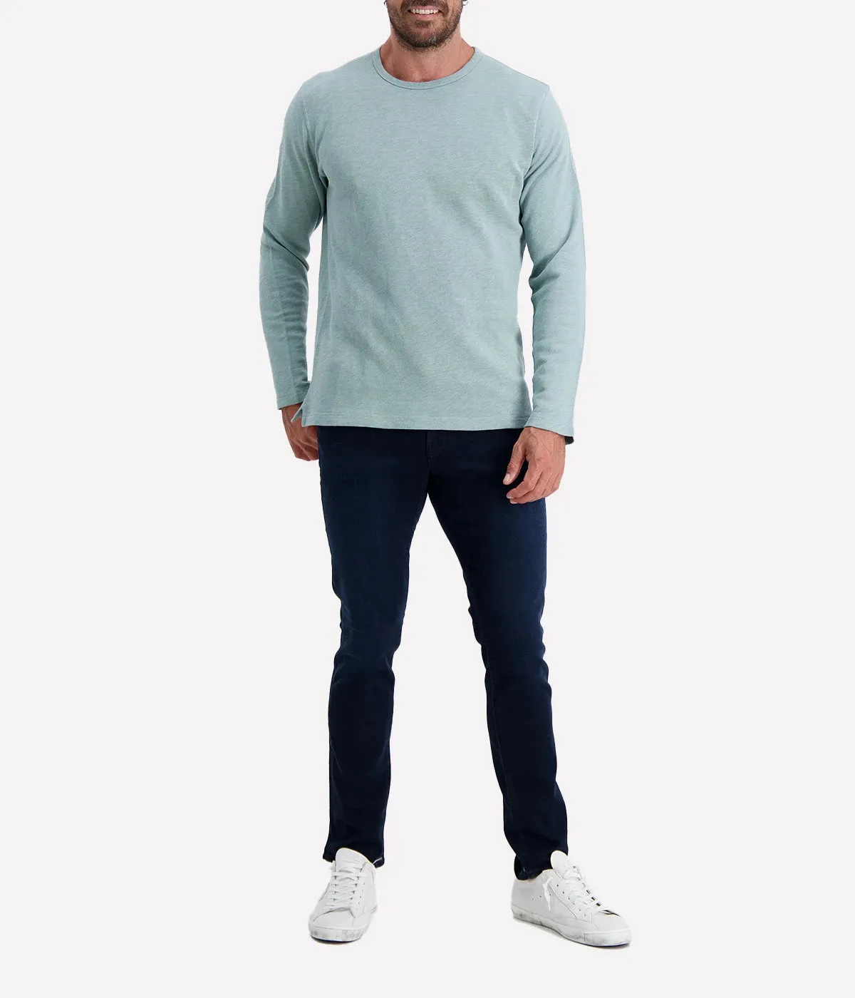 Mens Knit Sweatshirt Light Crew in Faded Green
