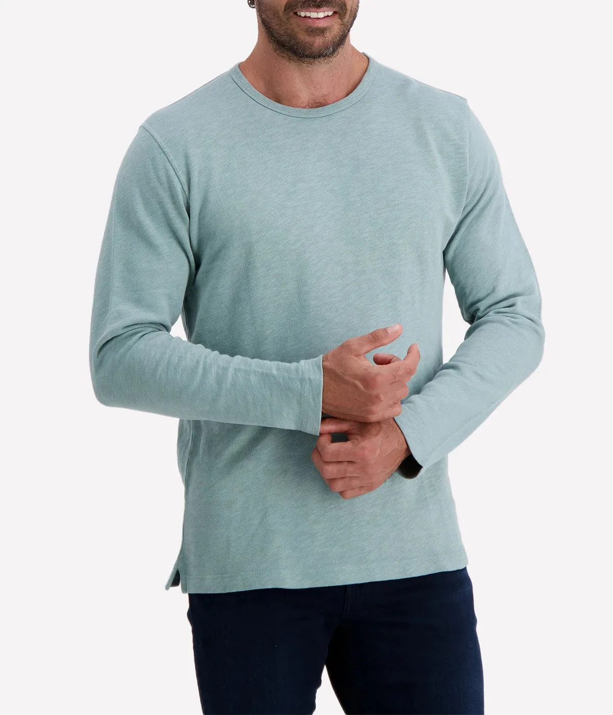 Mens Knit Sweatshirt Light Crew in Faded Green