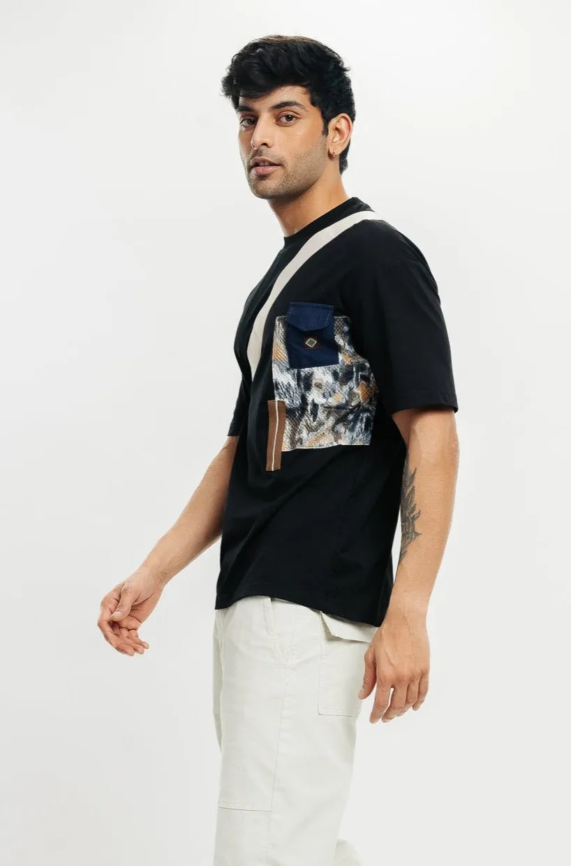 Men's Patchwork Black T-Shirt