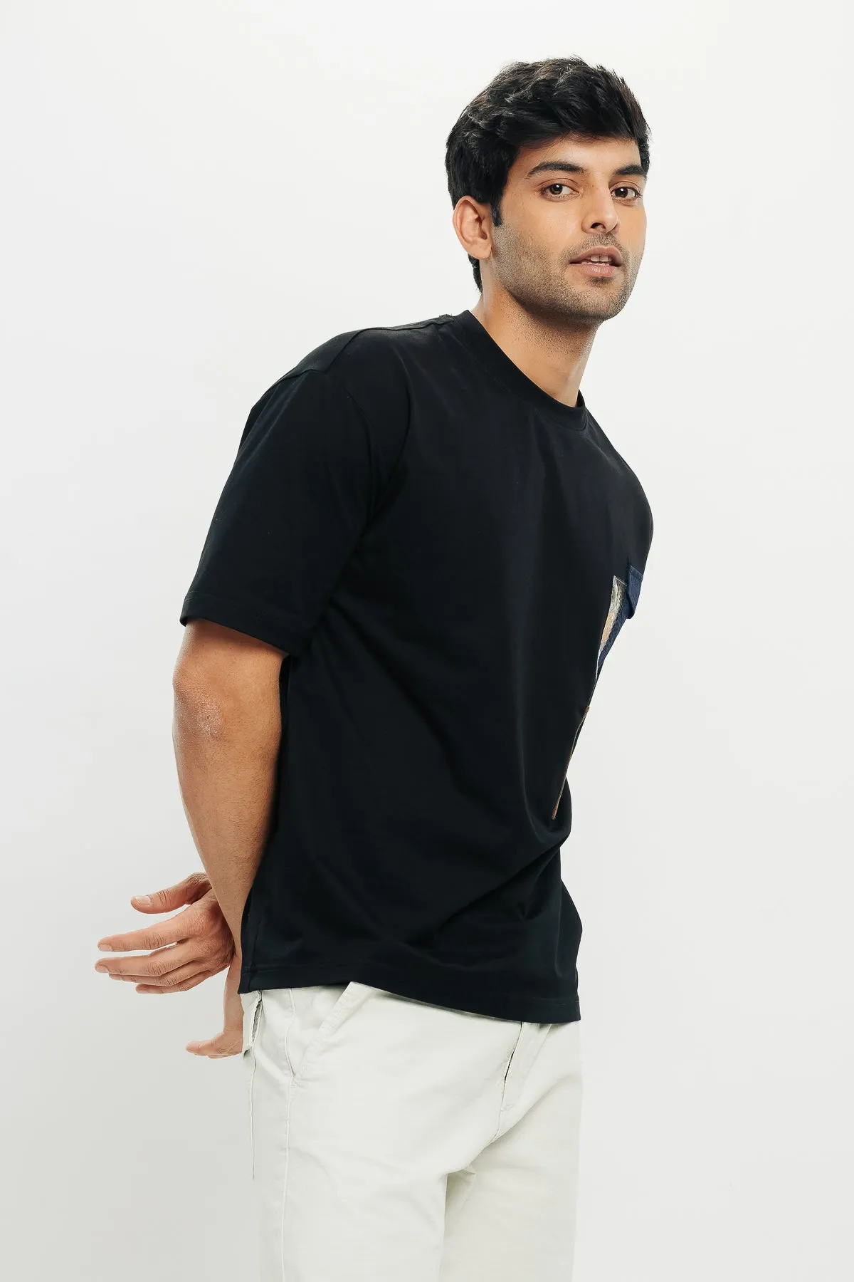 Men's Patchwork Black T-Shirt