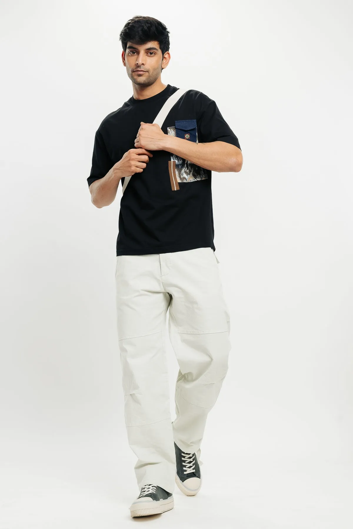 Men's Patchwork Black T-Shirt