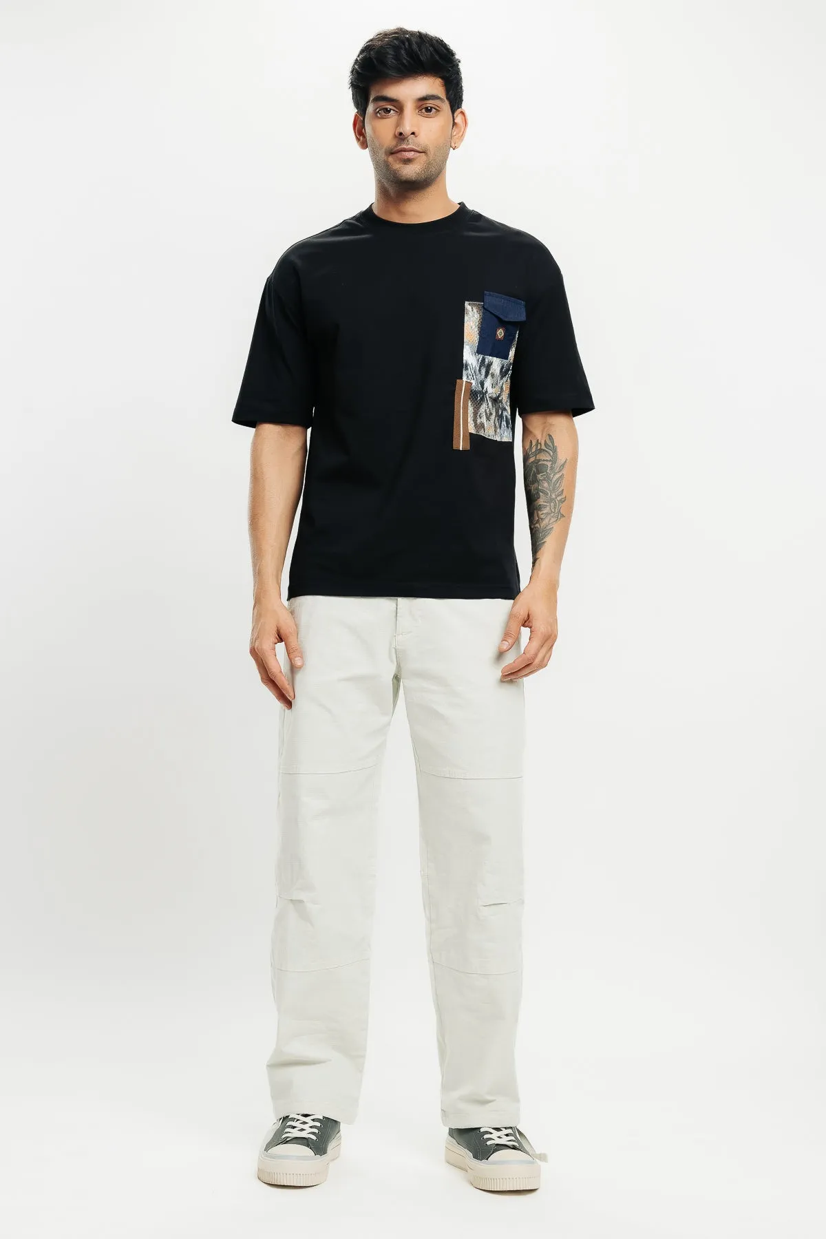 Men's Patchwork Black T-Shirt