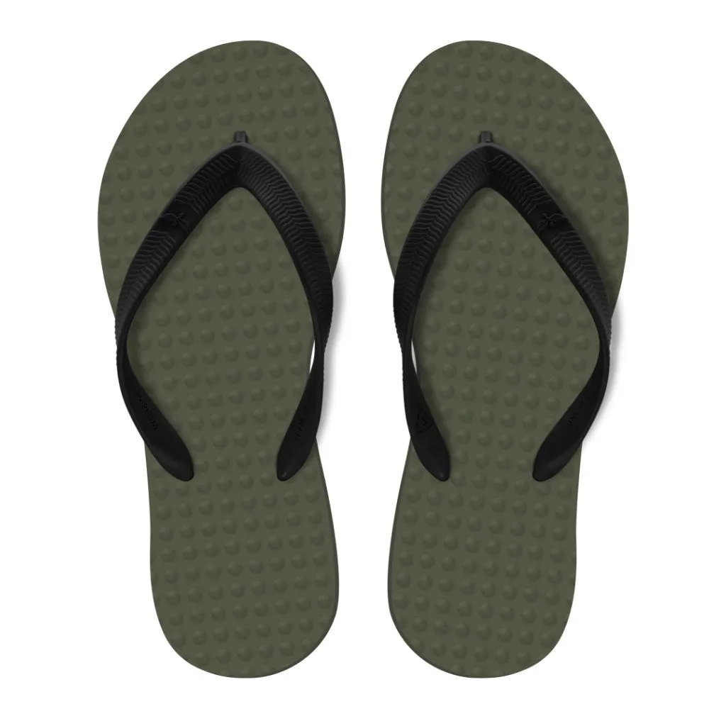 Men's Sustainable Flip Flops Military Green with Black Straps