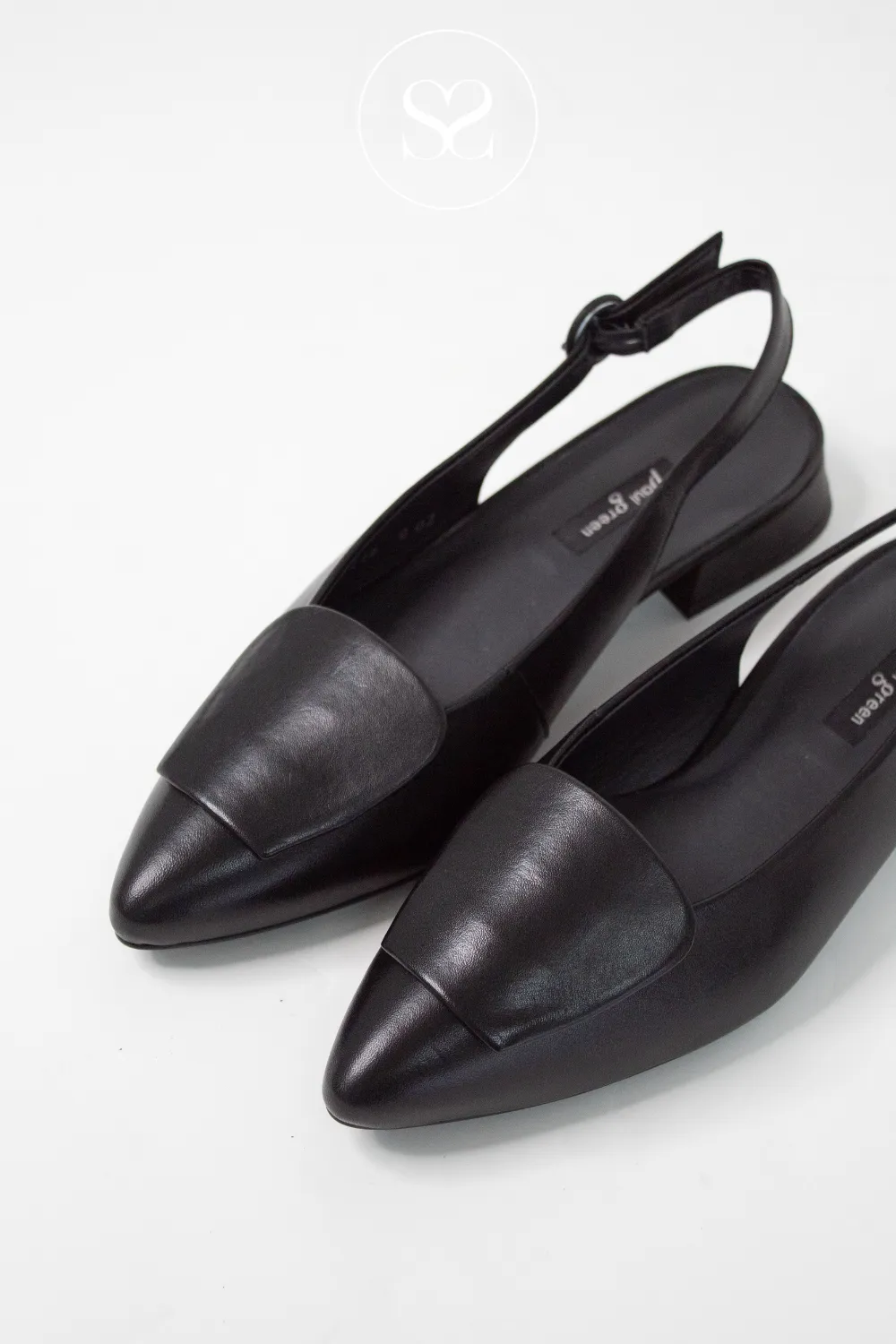 PAUL GREEN 6090 BLACK LEATHER SLINGBACK BLOCK HEEL PUMPS
