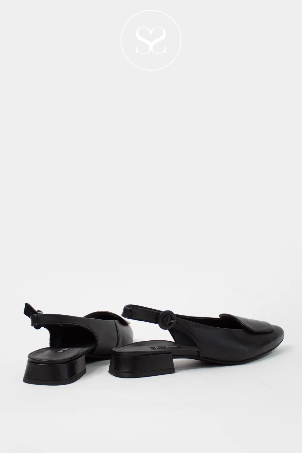 PAUL GREEN 6090 BLACK LEATHER SLINGBACK BLOCK HEEL PUMPS